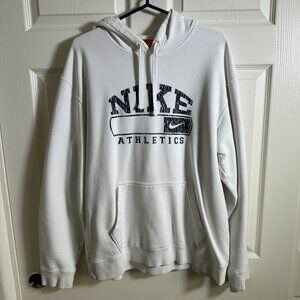Nike Athletic Dept. Vintage White and Navy-Blue Athletics Hoodie - Large
